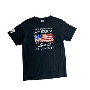 United States Of America "Love It Or Leave It"‎ Black T-Shirt Medium USA Patriot
